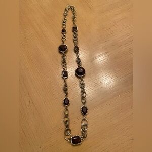 GREAT 34” LONG GOLD TONE NECKLACE WITH BROWN FACETED 2 DIMENSIONAL BEADS